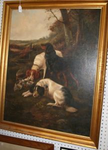 Landscape With A Gordon Setter And Two English Setters by John Gifford