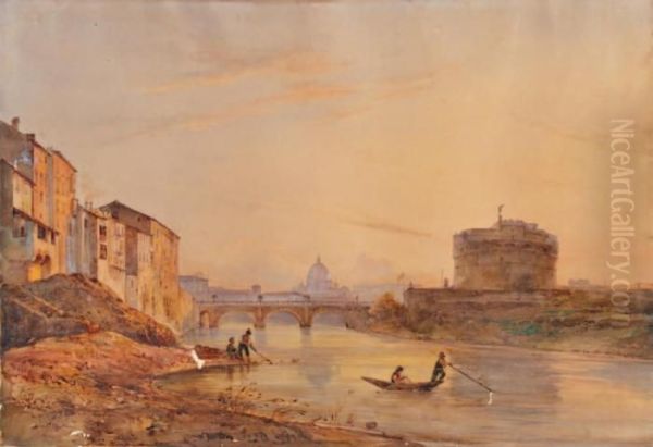 Vue Du Tibre Avec Le Chateau Saint Ange A Rome - view 1