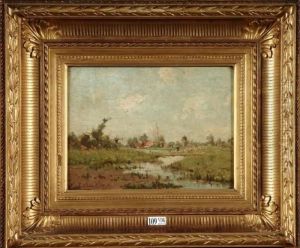 Berger Et Son Troupeau Au Bord De L""eau by Victor Olivier Gilsoul