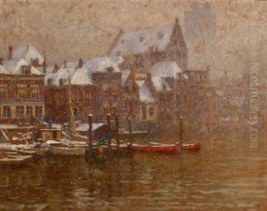 Vue De Dordrecht Sous La Neige
