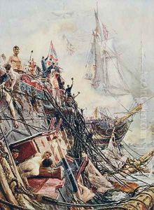 Crippled but unconquered: The Belleisle at the Battle of Trafalgar, 21st October 1805, from 'British Battles on Land and Sea' edited by Sir Evelyn Wood (1838-1919) first published 1915 by William Lionel Wyllie