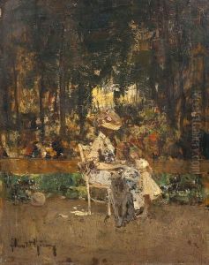 Mere Et Enfant Place Bellecour A Lyon 
 Huile Sur Panneau