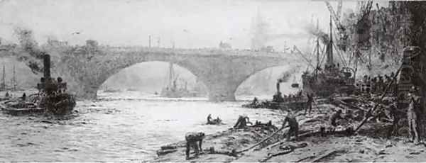 Longshoremen at work before London Bridge - view 1