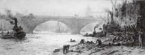 Longshoremen at work before London Bridge