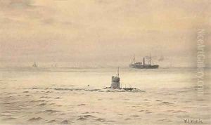The submarine H.M.S. P48 on patrol by William Lionel Wyllie