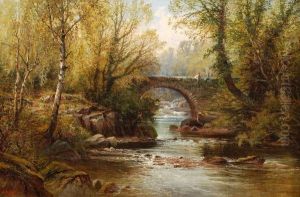 A Figure On A Bridge Over A Rocky River by Alfred Glendening