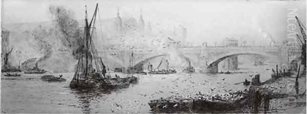Barges on the Thames before Southwark Bridge - view 1