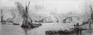 Barges on the Thames before Southwark Bridge by William Lionel Wyllie