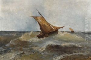 < Deux Voiliers En Mer >. by Alfred Godchaux