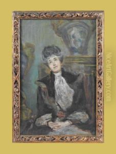 Portrait Of A Lady, Half-length, In A Black Dress In An Interior by Emilio Gola