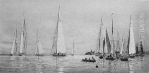 8-meters racing in light airs off Cowes by William Lionel Wyllie