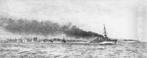 A flotilla of destroyers under attack, possible at Jutland by William Lionel Wyllie
