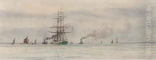 A three-master under tow in the Thames Estuary - view 1