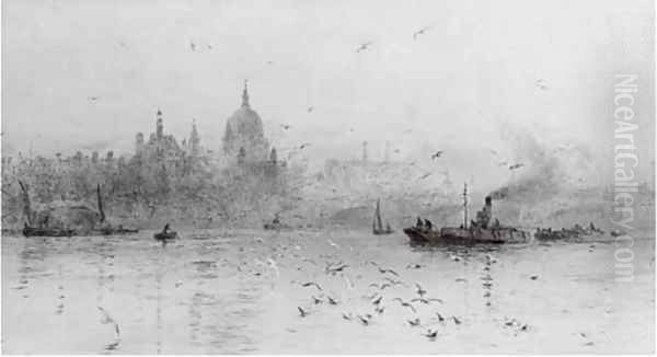 Barges on the Thames before St. Paul's Cathedral 2 - view 1