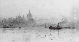 Barges on the Thames before St. Paul's Cathedral 2 by William Lionel Wyllie