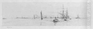Battleships in Portsmouth Harbour by William Lionel Wyllie
