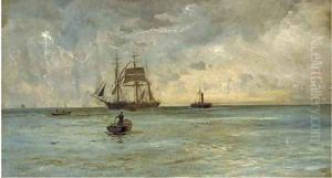 Lightening splitting the sky over a barque and her attendant tug