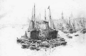 Shipping on the Thames before St. Paul's Cathedral by William Lionel Wyllie
