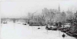 Tugs and barges in the Pool of London before London Bridge by William Lionel Wyllie