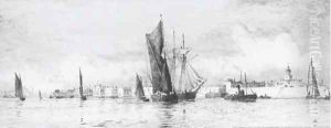 Under tow in Portsmouth Harbour by William Lionel Wyllie