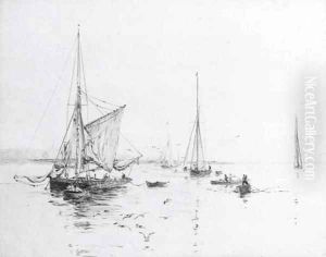 Yachts returning to harbour in a light breeze by William Lionel Wyllie