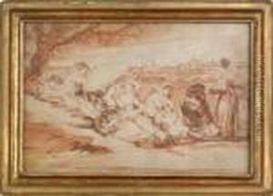 Figures Overlooking A Cityscape by Francisco Goya Fuendetodos