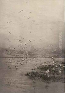 Gulls. Looking towards Cowes from the Hamble River by William Lionel Wyllie