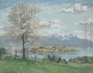 "apple Tree Blossom In Front Of The Fraueninsel In Chiemsee By Philipp Graf Sr. Munich" by Philip Graf