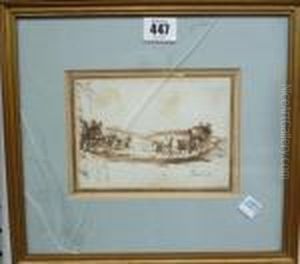 Two Horse Drawn Coaches Passing On A Road by Sir Francis Grant