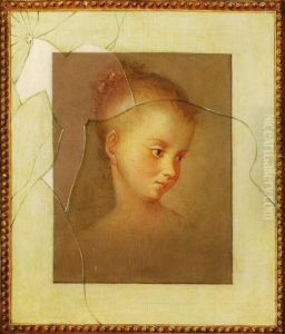 Head Study Of A Young Girl With Trompe L'oeil Of Broken Glass