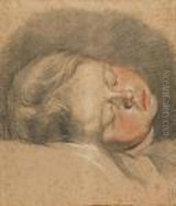 The Head Of A Sleeping Child With Inscription 'greuze' Black, by Jean Baptiste Greuze