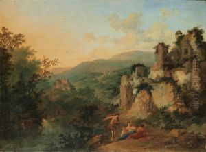 Rastande Sallskap I Pastoralt Landskap by Jan Griffier I