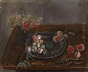 Still Life With Fruit And Flowers On A Table by Boris Dmitrievich Grigoriev