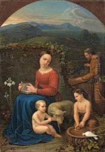 Heilige Familie Mit Johannesknaben In Einer Landschaft by Ludwig Emil Grimm