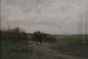 Horse And Rider In Dutch Landscape by Charles Paul Gruppe