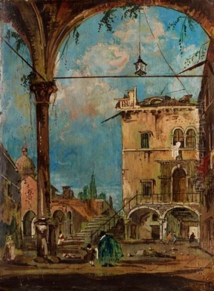 Venezianische Hauseransicht Mit Durchblick Auf Eine Loggia, Mit Figurenstaffage - view 1