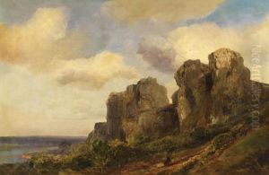 Rocky Landscape In Normandy by Theodore Gudin