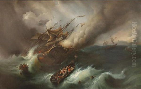 The Indiaman, Kent, On Fire In The Bay Of Biscay - view 1