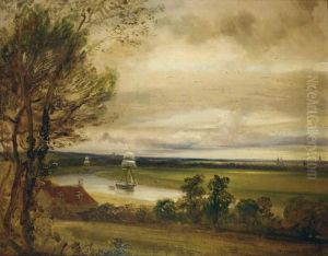 Flusslandschaft. by Theodore Gudin