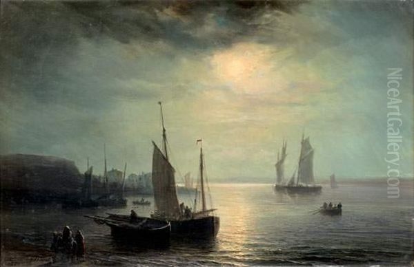 Retour De Peche Au Clair De Lune
Huile Sur Toile, Signee En Bas Vers La Gauche, Dedicacee Et Datee En Bas A Gauche : A Mon Ami Le Docteur Philippe 1869 - view 1
