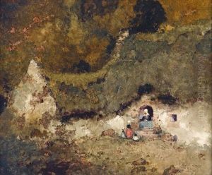 < Personnages Sur Le Seuil D'une Maison En Bretagne >.