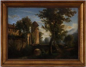 Paysage De Campagne Anime by Charles Louis Guigon