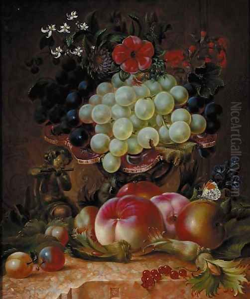 Grapes, peaches, plums, cobnuts, redcurrants, summer flowers - view 1