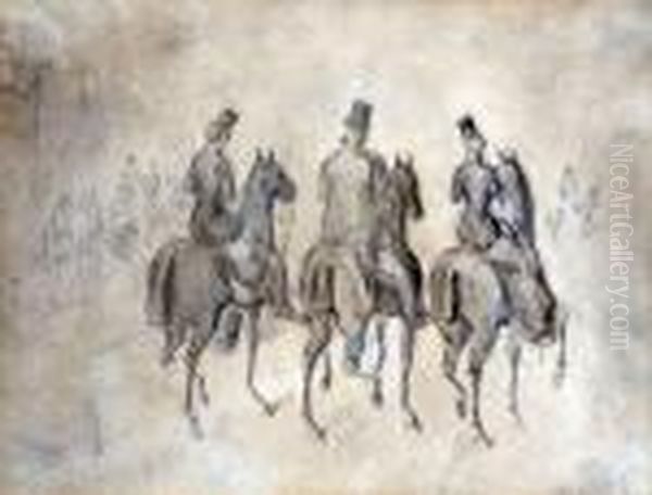 Figures On Horseback Promenading - view 1
