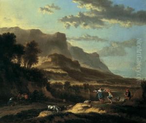 Italianisierende Berglandschaft Mit Tanzendem Paar