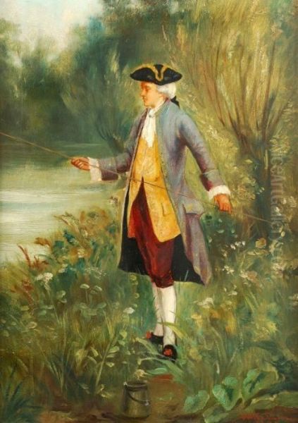 A Gentleman In 18th Century Dress Fishing By A River - view 1