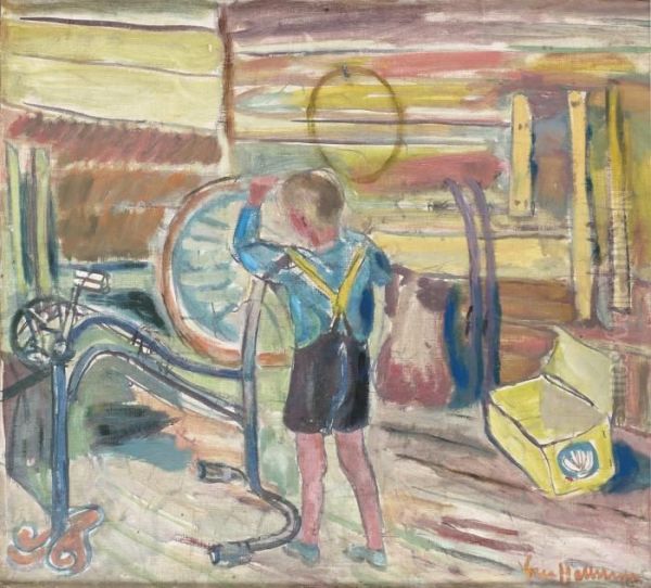 Pojke Med Trasig Cykel - view 1
