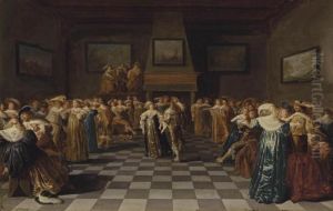 Elegant Company Carousing And Dancing In An Interior by Dirck Hals