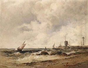 Shipping off a pier in stormy seas