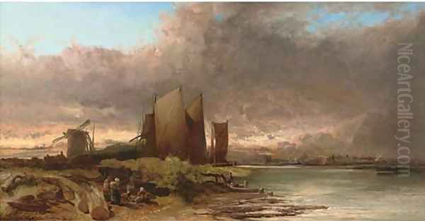 Fisherfolk on a tidal estuary, Shoreham - view 1